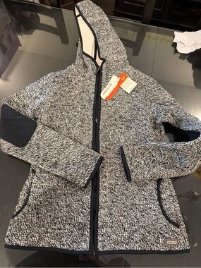 NWT Merrell Women Hooded Zip Jacket in Heathered Black & White